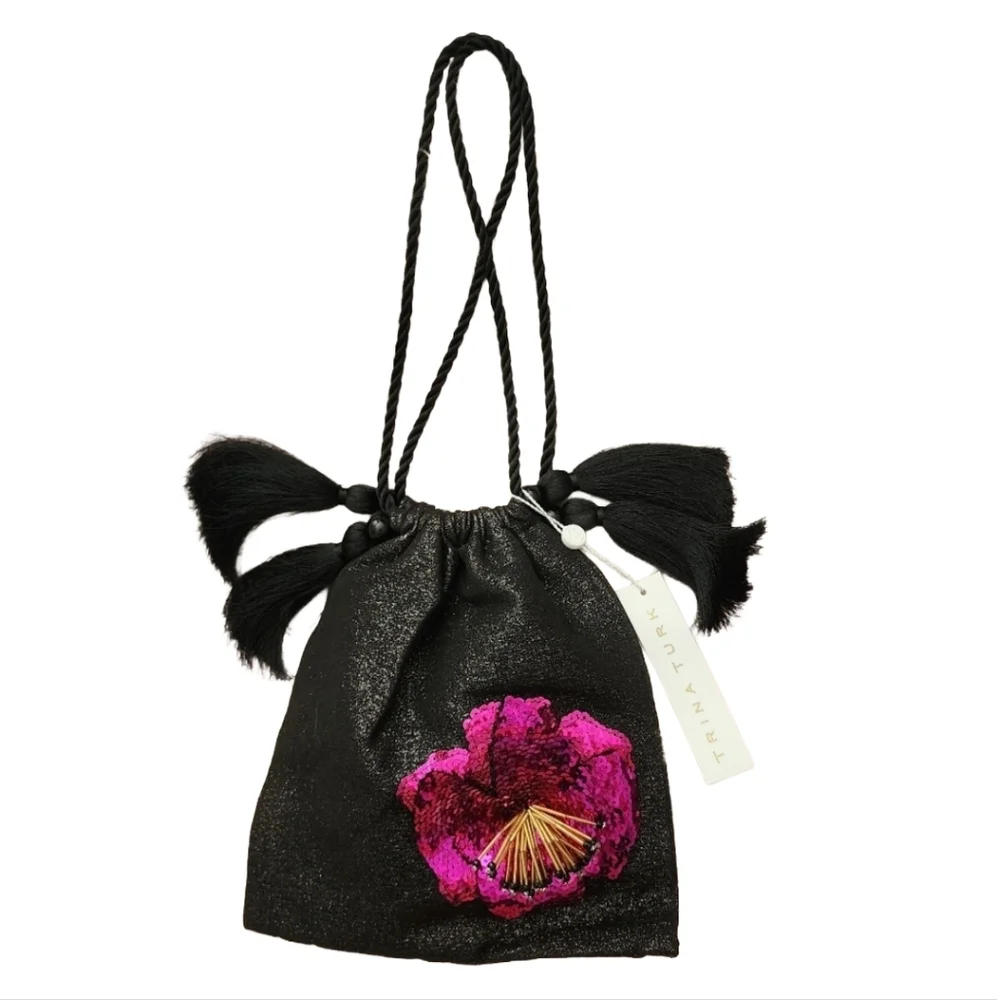Trina Turk Tassel Pouch evening bag purse shimmer sequin floral beaded